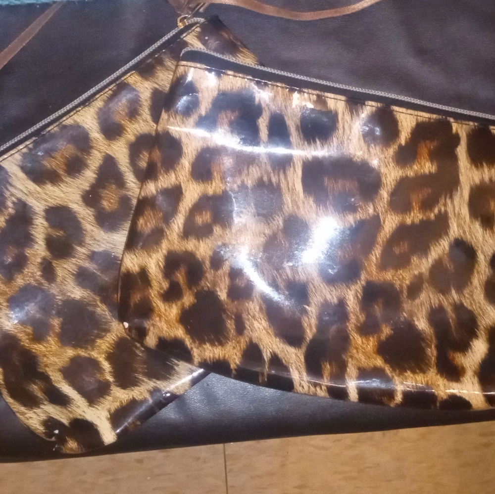 2 leopard print makeup bags